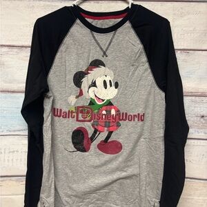 Disney womens Mickey Mouse Long Sleeve Tee - Black and Gray